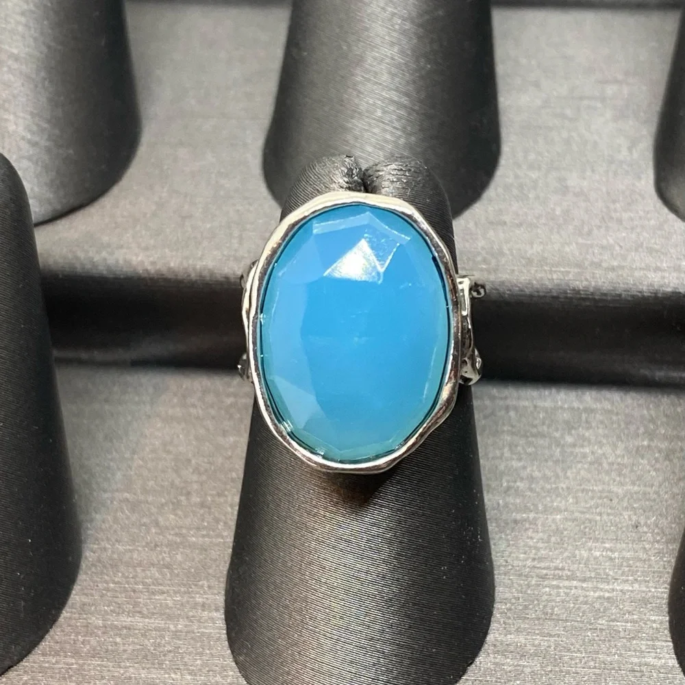 Grace & Heart G&H SKYE Ring Size 6 .925 Sterling Silver & Chalcedony Stone BLUE